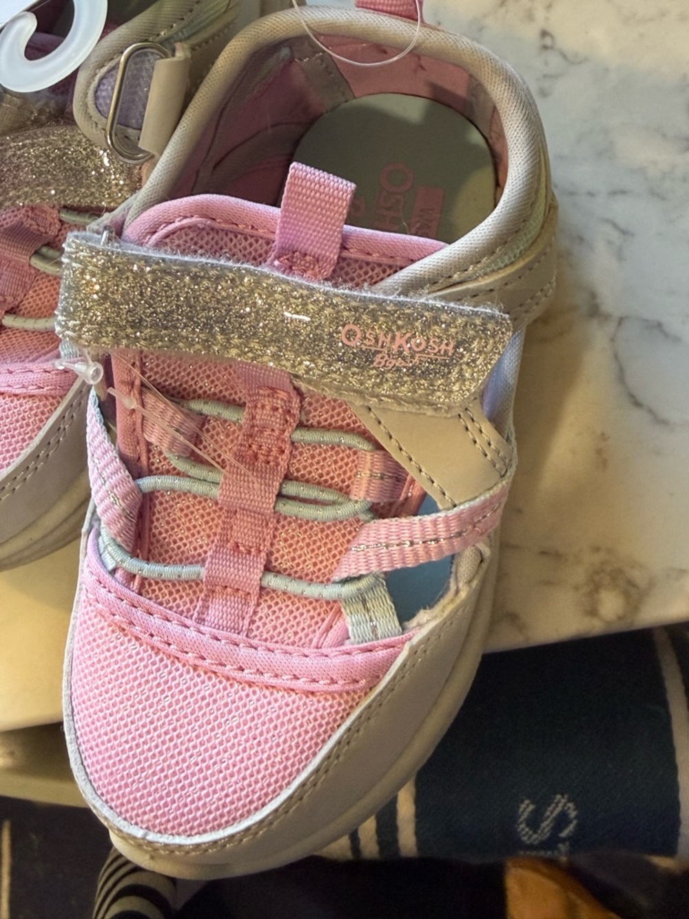 OshKosh B'gosh Pink and Silver Glitter Hook-and-Loop Sneakers
